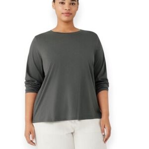 Eileen Fisher Plus Size Organic Cotton Gray Long Sleeve Jersey T-shirt XXL